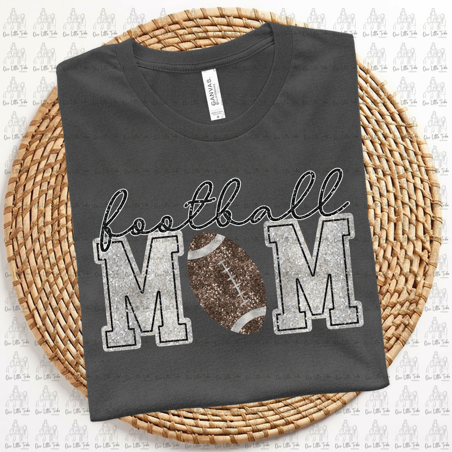 FOOTBALL MOM - SILVER - FAUX SEQUINS - DTF TRANSFER