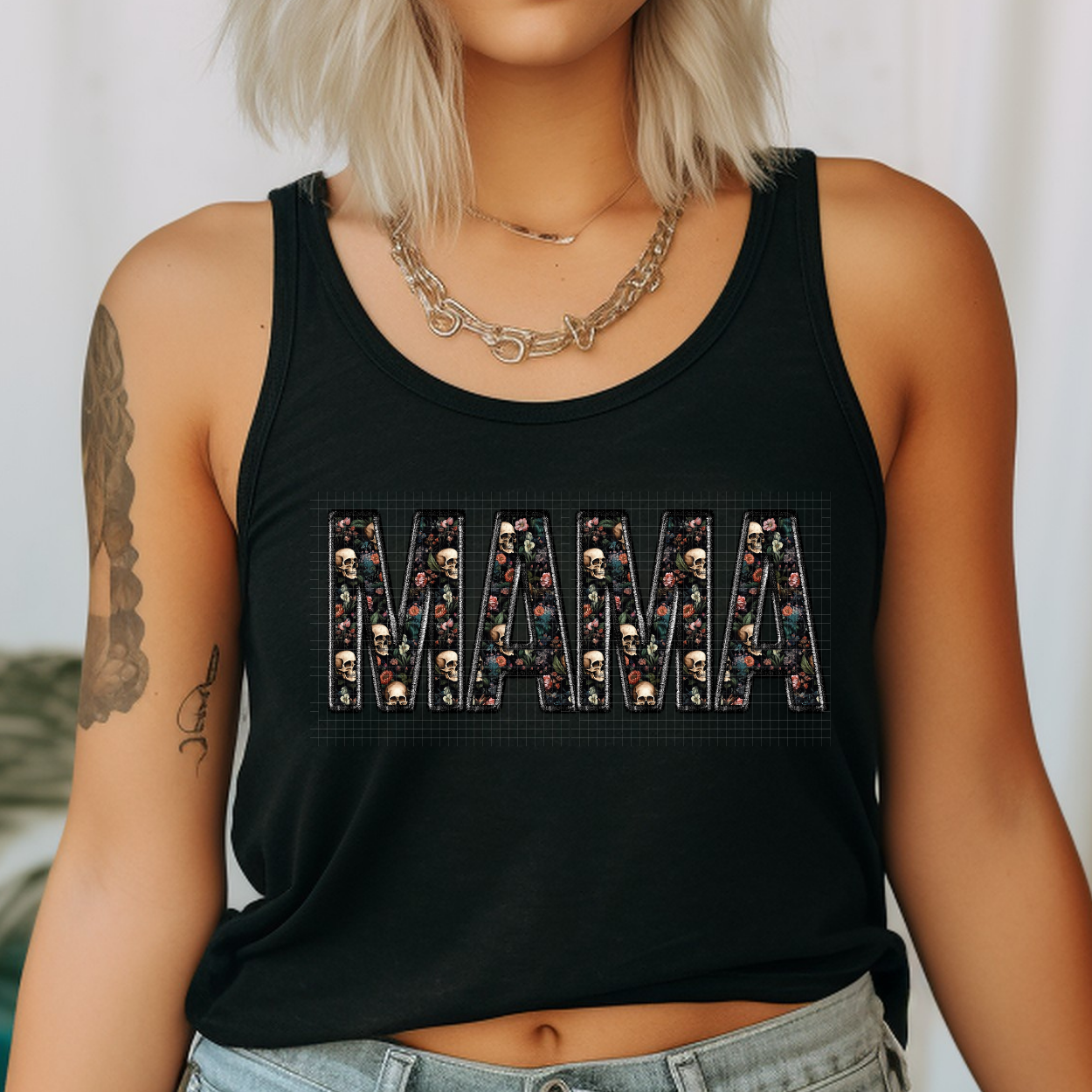 MAMA FAUX EMBROIDERY SKELETON PRINT - DTF TRANSFER