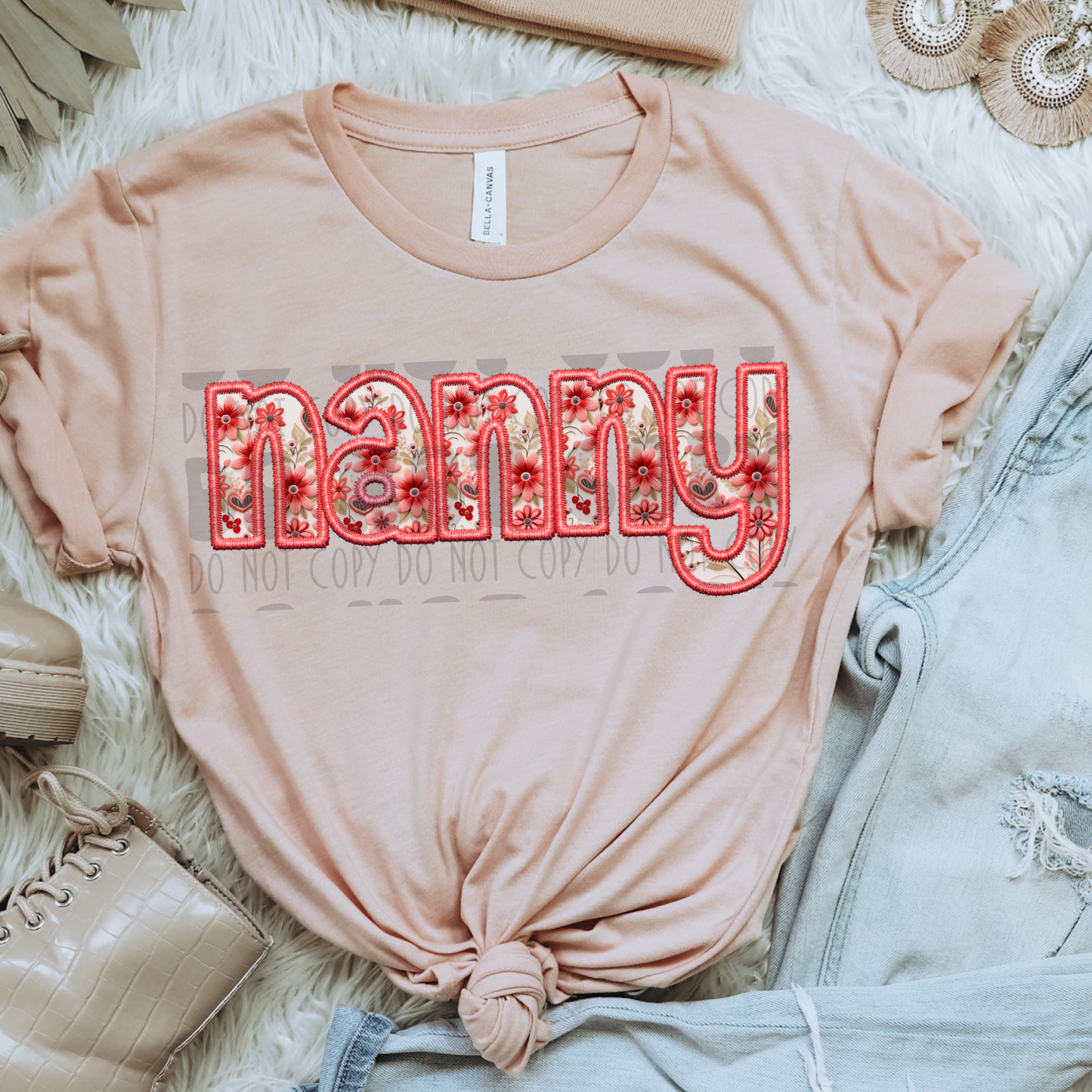 NANNY CORAL FAUX EMBROIDERY - DTF TRANSFER