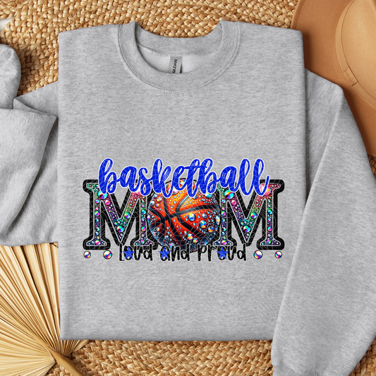 BASKETBALL MOM RHINESTONES BLUE - DTF TRANSFER