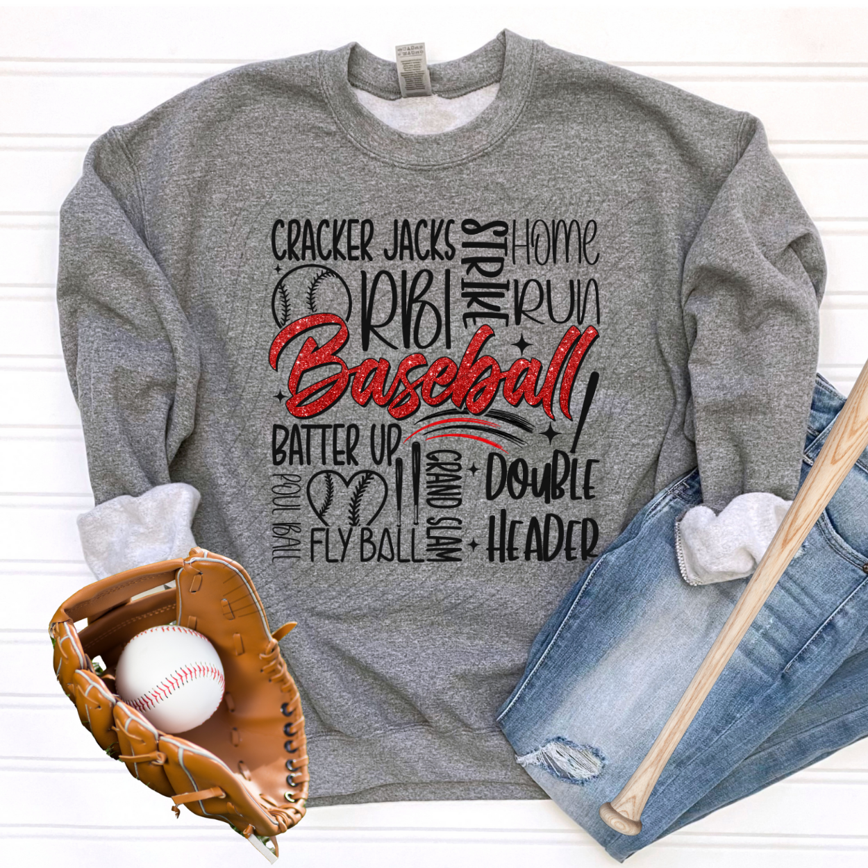 BASEBALL FAUX GLITTER WORD COLLAGE - DTF TRANSFER