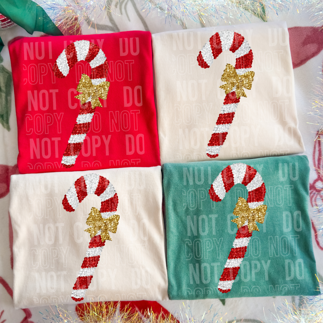 FAUX RHINESTONE CANDY CANE - DTF TRANSFER