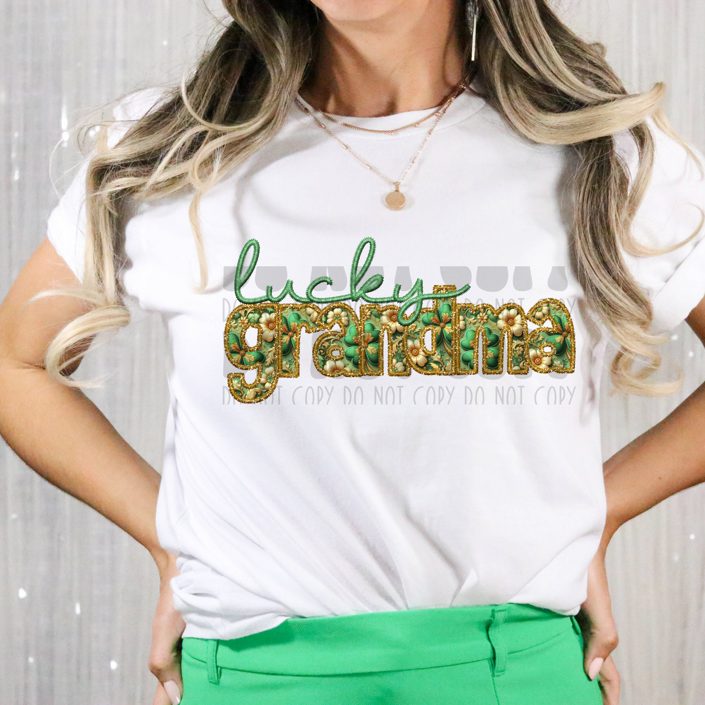 LUCKY GRANDMA GREEN FAUX EMBROIDERY - DTF TRANSFER