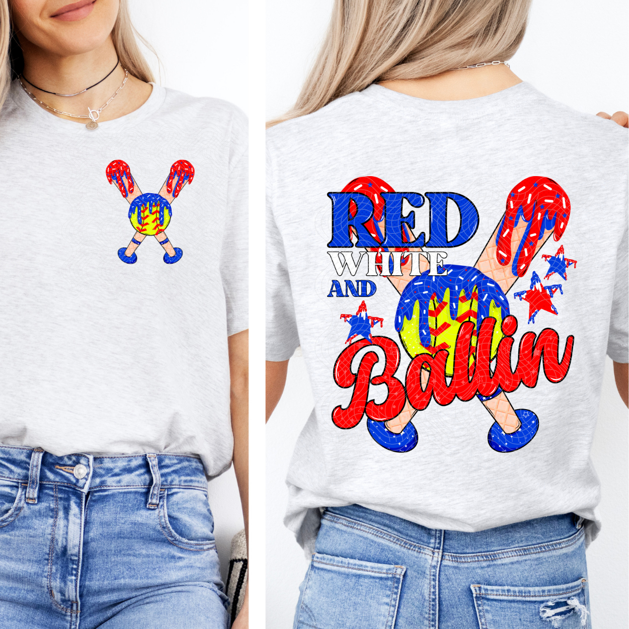 RED WHT BALLIN SOFTBALL W/ POCKET - DTF TRANSFER