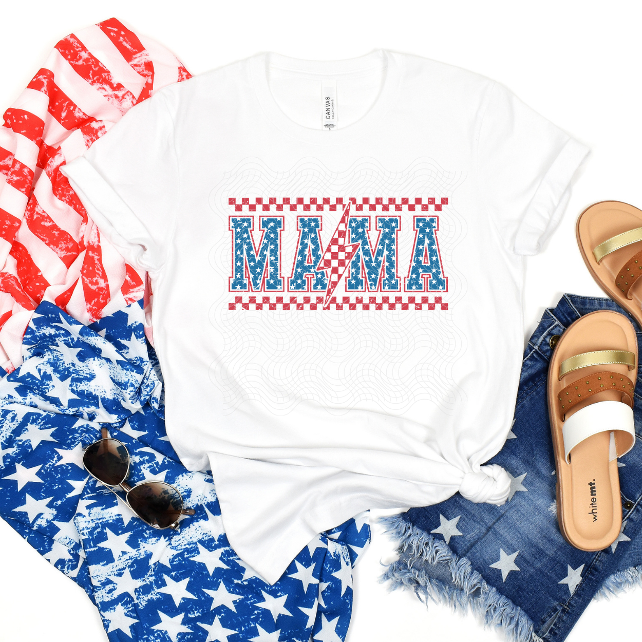 PATRIOTIC MAMA BOLT DISTRESSED - DTF TRANSFER