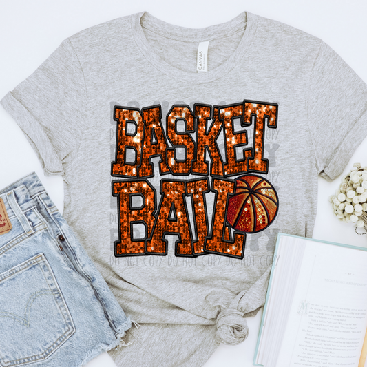 BASKETBALL FAUX EMBROIDERY & FAUX SEQUINS - DTF TRANSFER