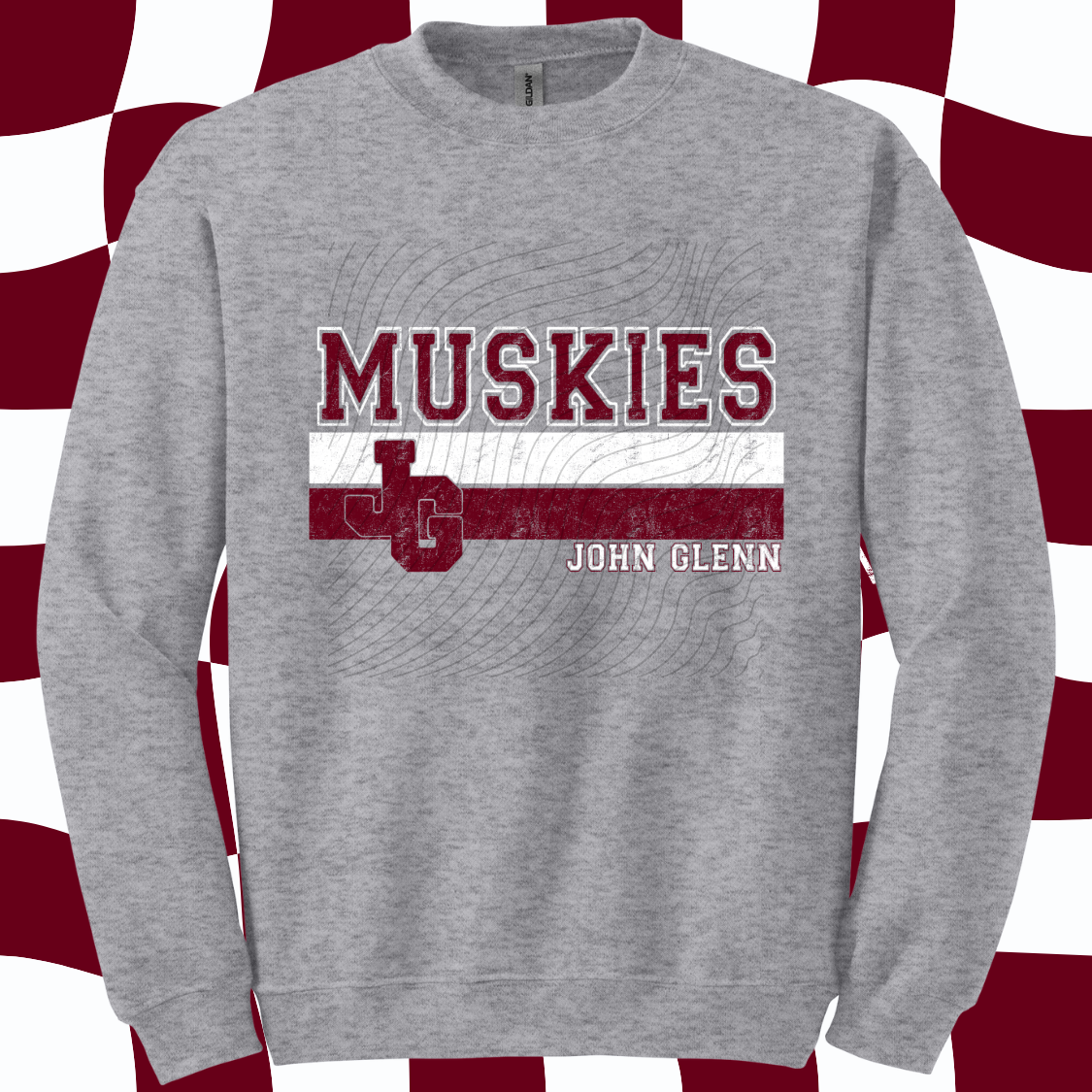 JG MUSKIES WHITE/MAROON DISTRESS STRIPE - DTF TRANSFER