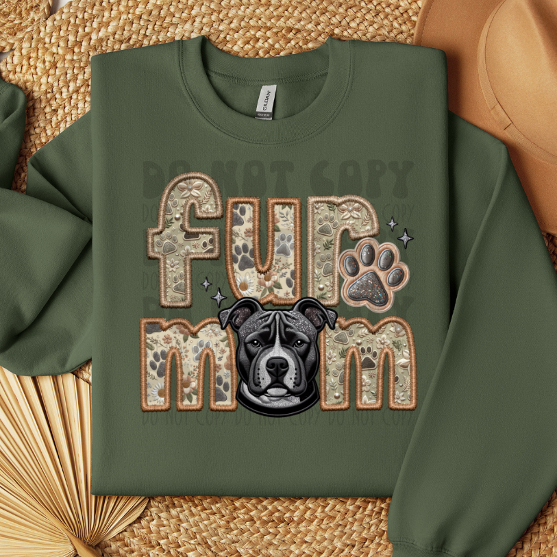 PITBULL, BLUE - FAUX EMBROIDERY - DTF TRANSFER