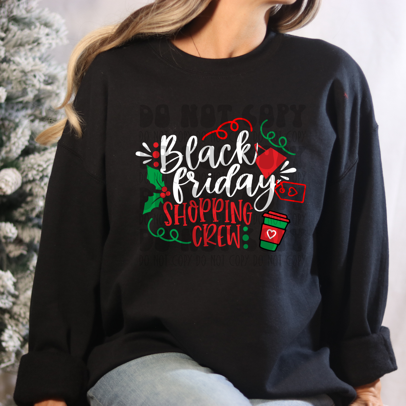 BLACK FRIDAY SHOPPING CREW RED/WHT/GREEN - DTF TRANSFER