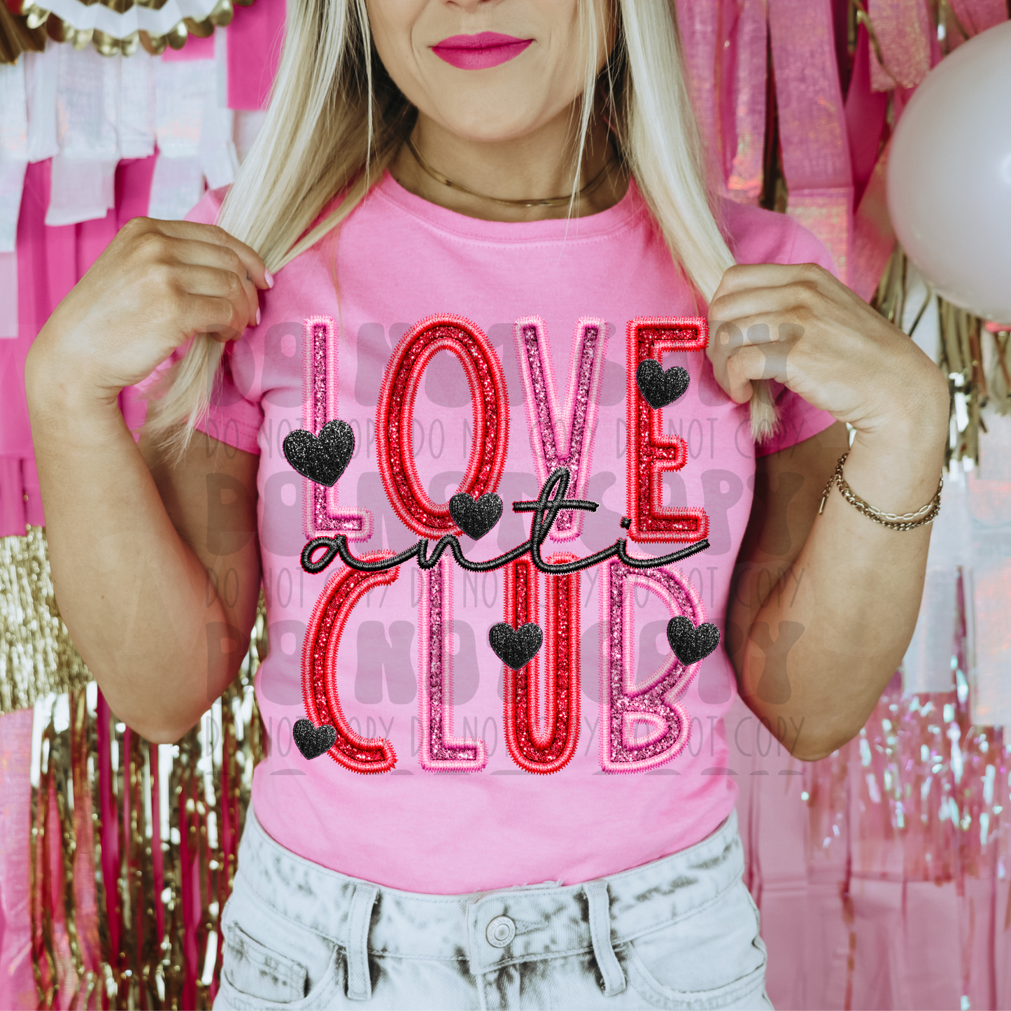 ANTI LOVE CLUB FAUX EMBROIDERY & GLITTER - DTF TRANSFER