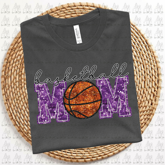 BASKETBALL MOM - PURPLE -  FAUX SEQUINS - DTF TRANSFER