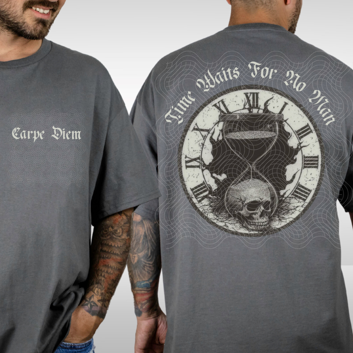 TIME WAITS FOR NO MAN WHT W/ POCKET - DTF TRANSFER