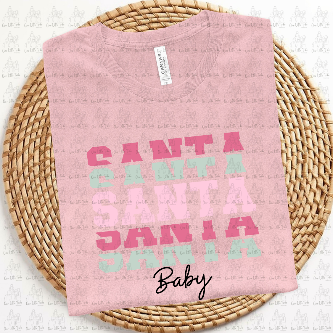 SANTA BABY STACKED VARSITY PINK AND TEAL - DTF TRANSFER