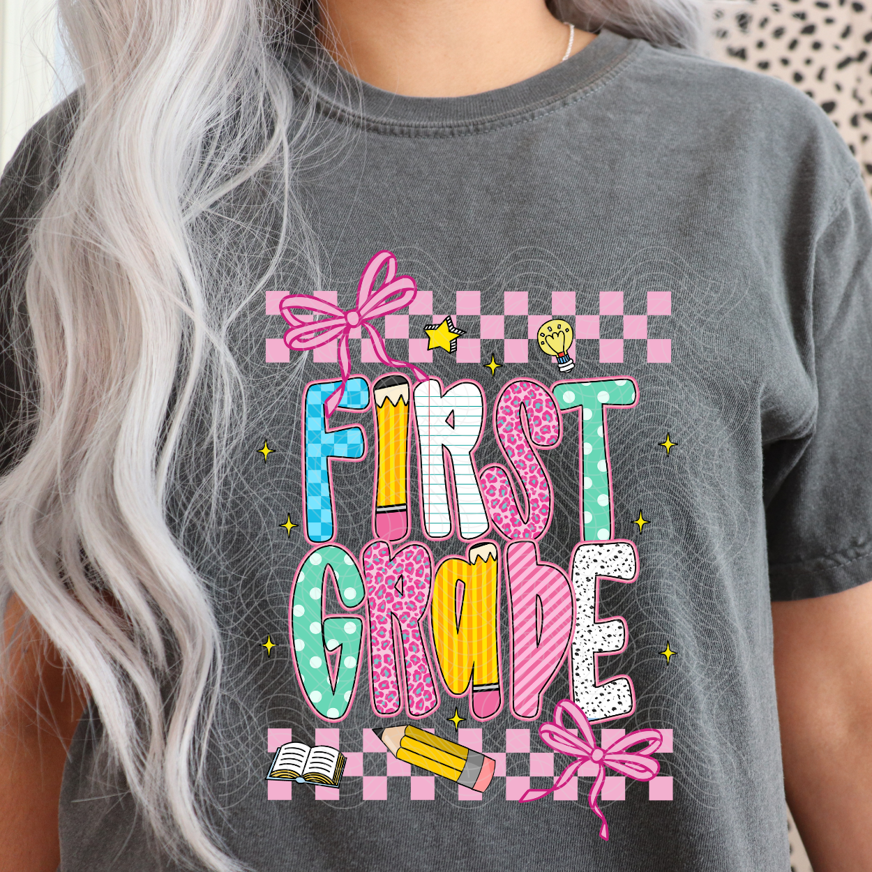 FIRST GRADE PINK CHECKERED - DTF TRANSFER