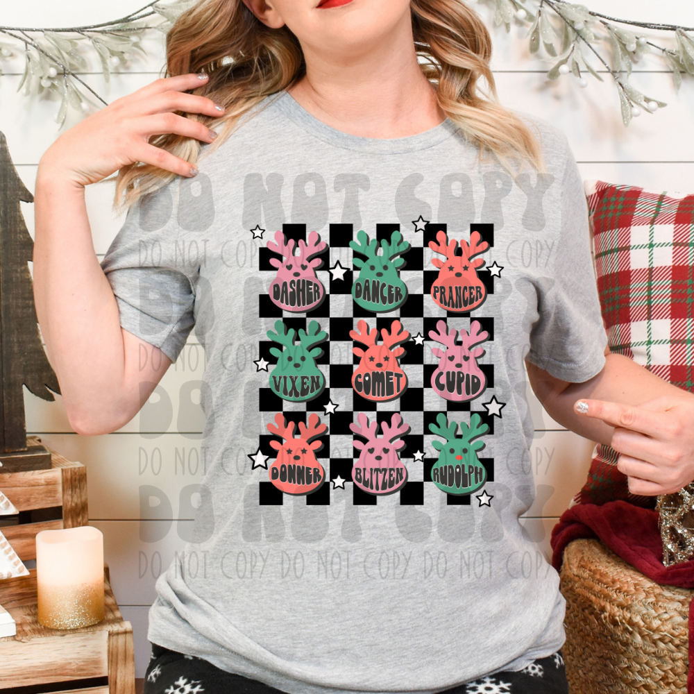 REINDEER COLLAGE PINK/GREEN/CORAL W/ BACKGROUND - DTF TRANSFER