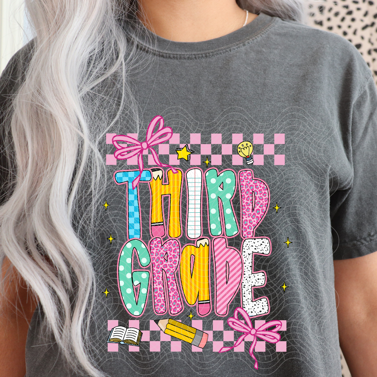 THIRD GRADE PINK CHECKERED - DTF TRANSFER