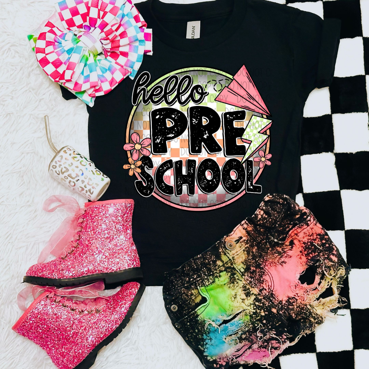 HELLO PRESCHOOL - GREEN/PINK - DTF TRANSFER