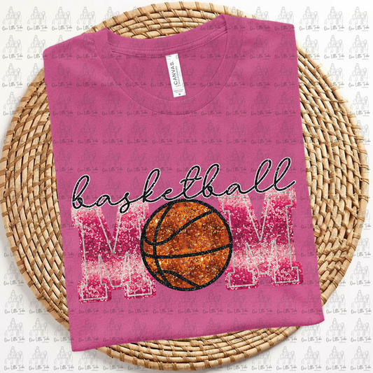 BASKETBALL MOM - PINK -  FAUX SEQUINS - DTF TRANSFER