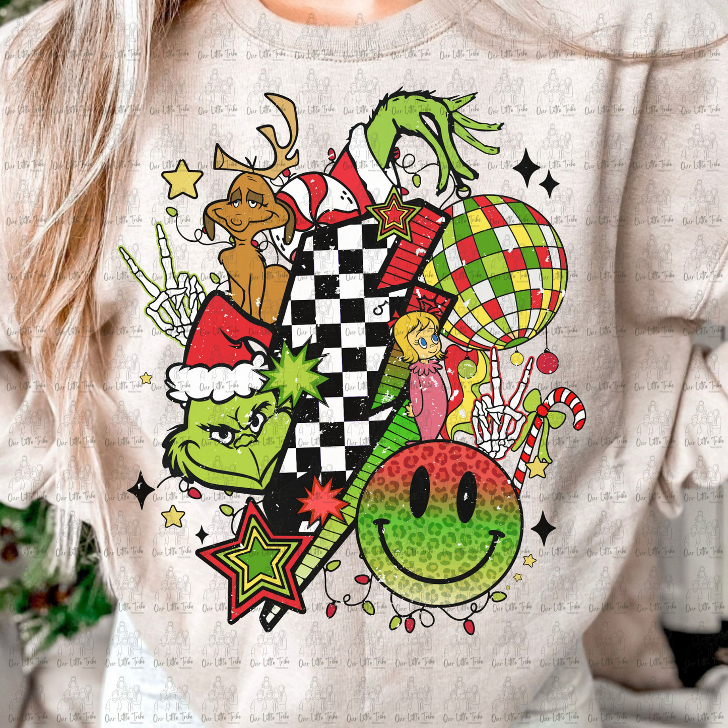 GREEN BOLT COLLAGE - GRUNGE EFFECT - DTF TRANSFER