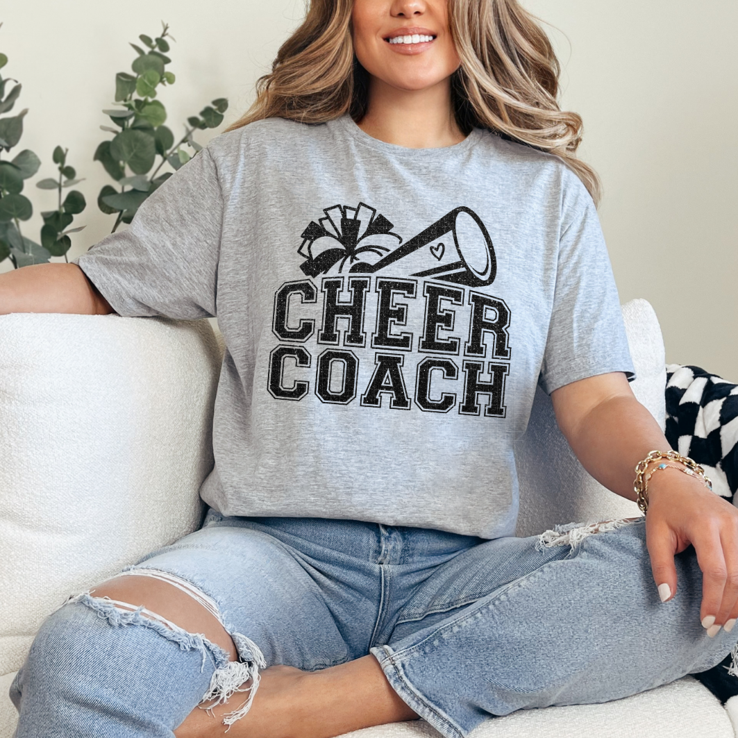 CHEER COACH BLK FAUX GLITTER - DTF TRANSFER