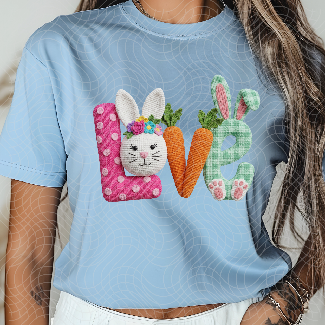 FAUX YARN LOVE BUNNY HEAD - DTF TRANSFER