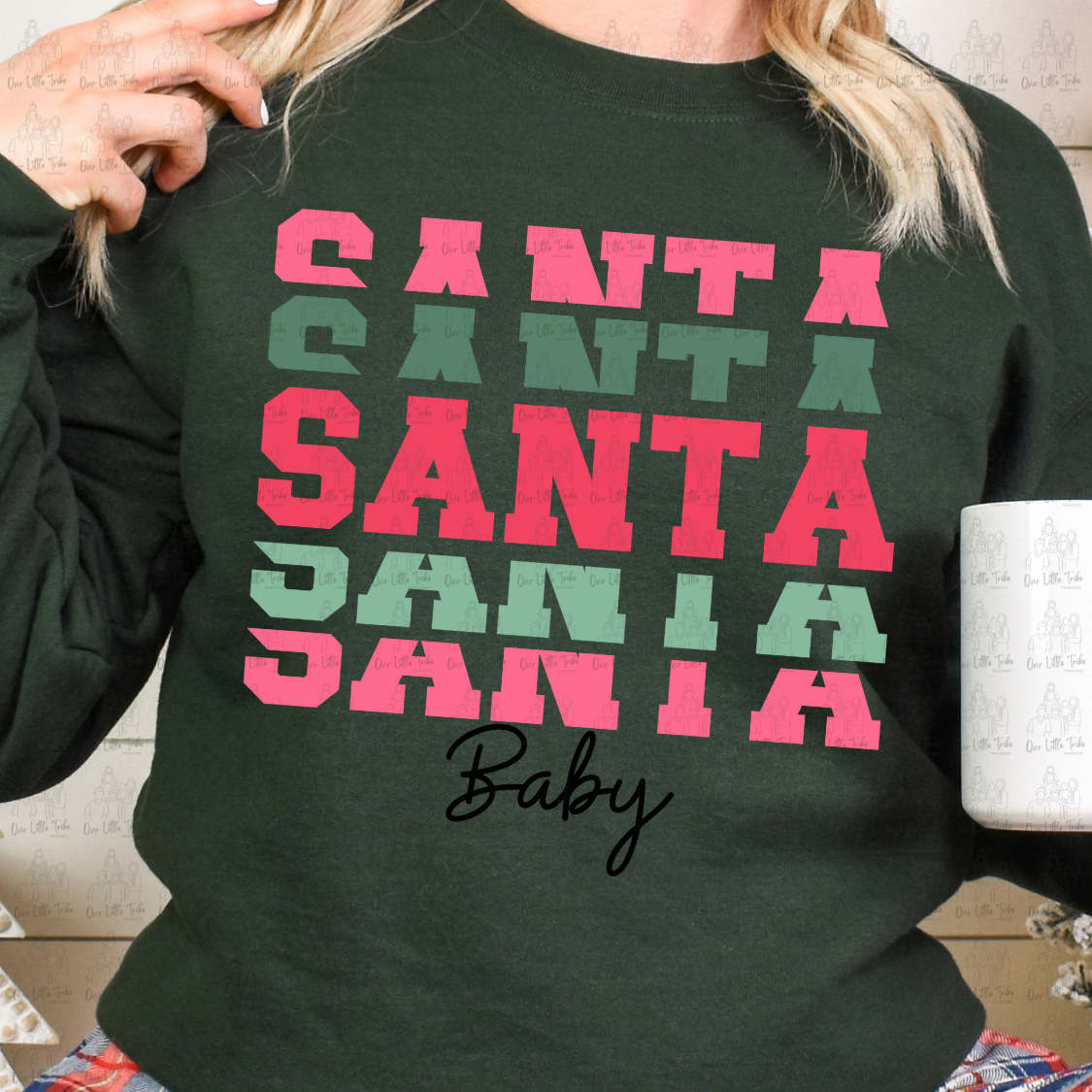 SANTA BABY STACKED VARSITY RED AND GREEN W/BLACK - DTF TRANSFER