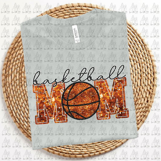 BASKETBALL MOM - ORANGE -  FAUX SEQUINS - DTF TRANSFER