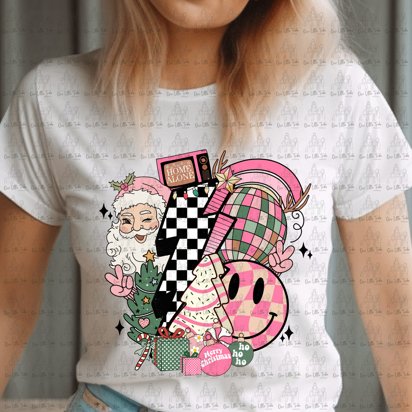PINK SANTA BOLT COLLAGE - NO GRUNGE - DTF TRANSFER