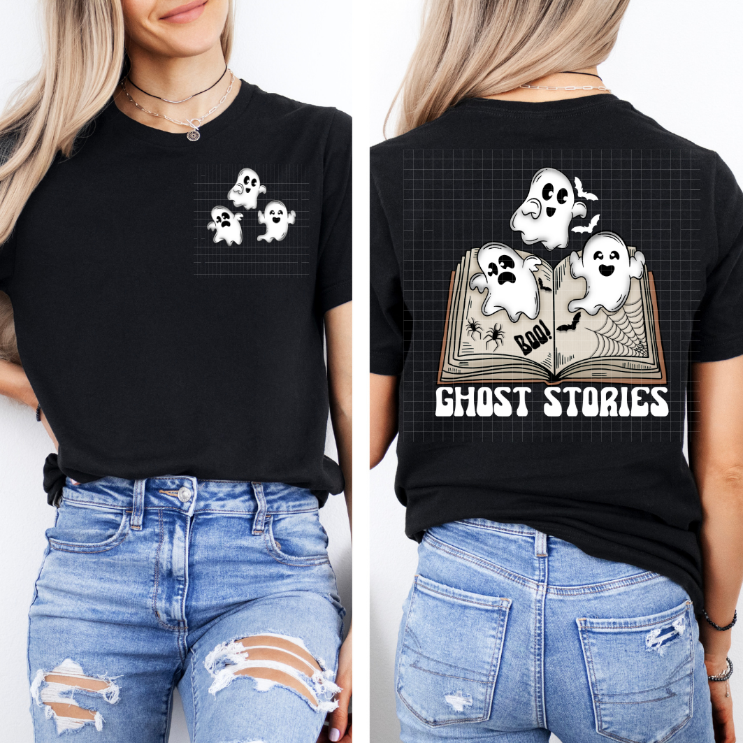 GHOST STORIES BROWN BOOK/WHT LETTERS W/ POCKET - DTF TRANSFER