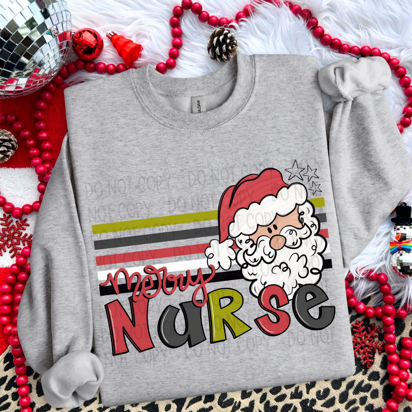 RETRO STRIPE SANTA NURSE - DTF TRANSFER