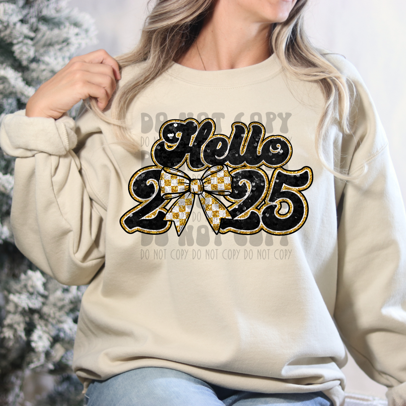 HELLO 2025 BLK/GOLD WITH BOW - DTF TRANSFER