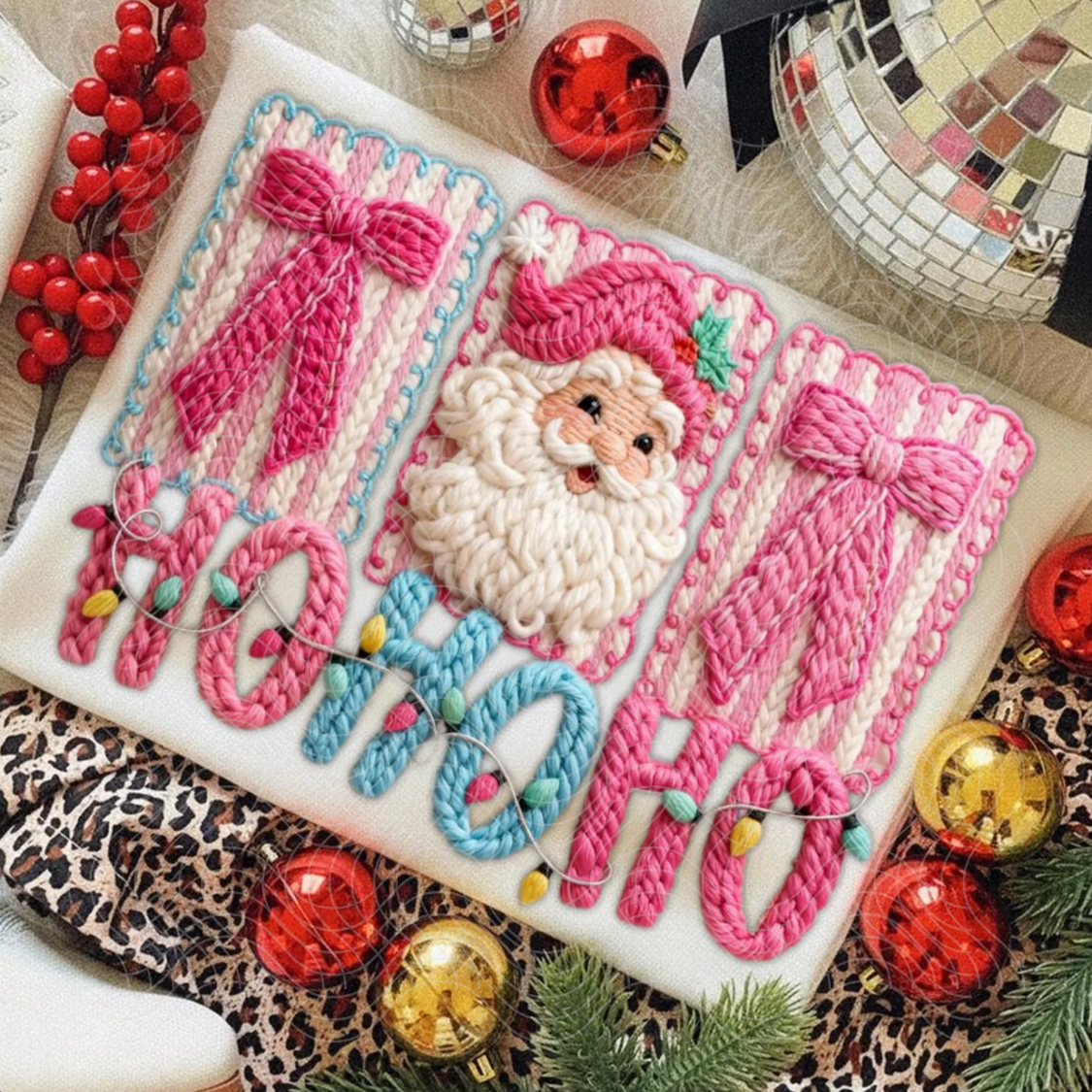 HO HO HO PINK FAUX YARN - DTF TRANSFER