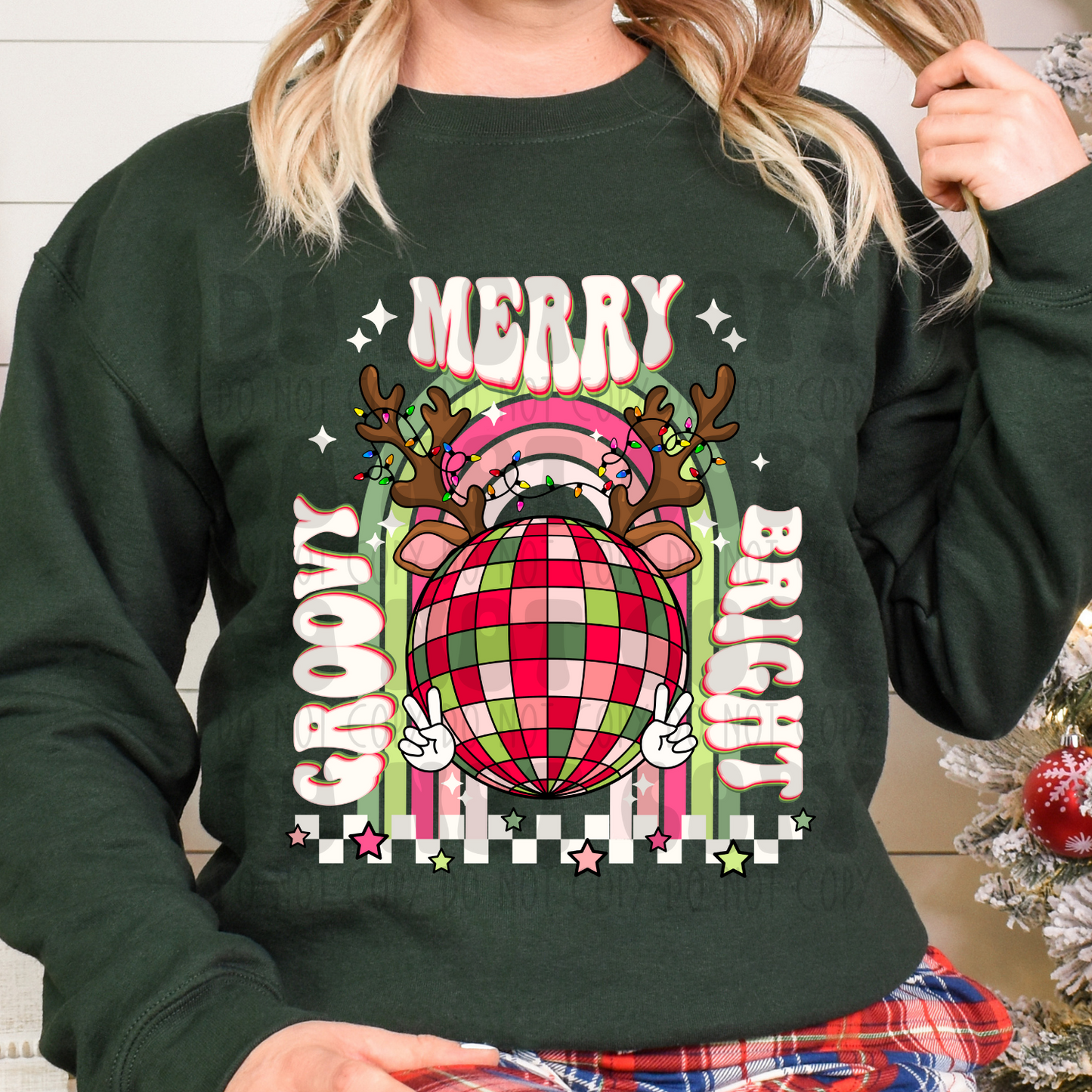 GROOVY MERRY BRIGHT - WHITE WITH RAINBOW - DTF TRANSFER