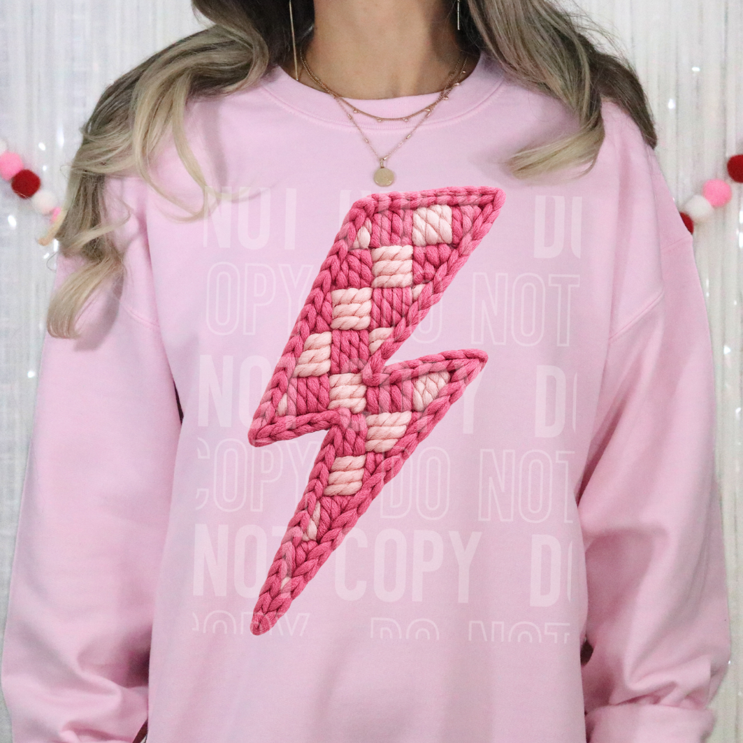 FAUX YARN PINK CHECK BOLT - DTF TRANSFER