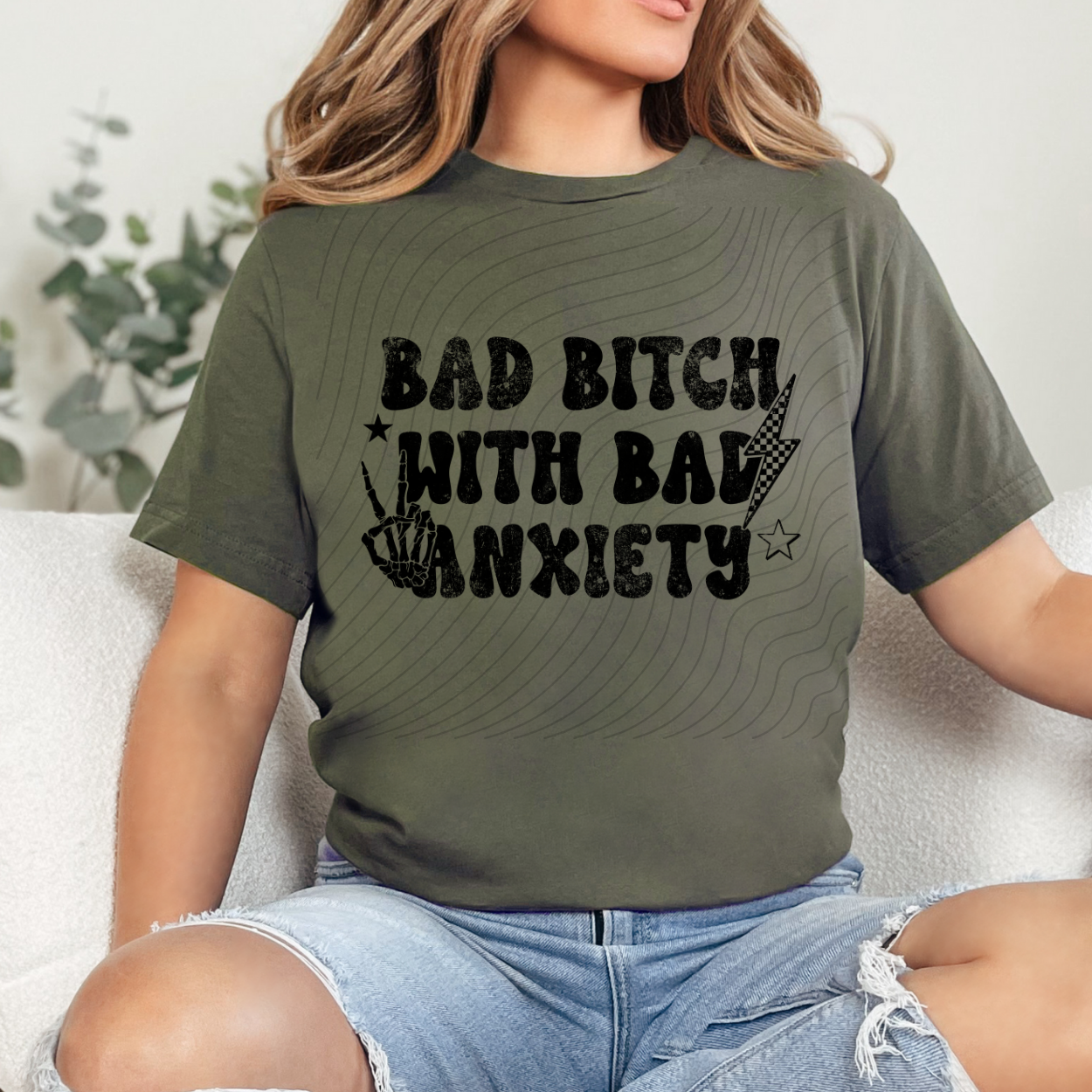 BAD B WITH ANXIETY BLK DISTRESSED - DTF TRANSFER