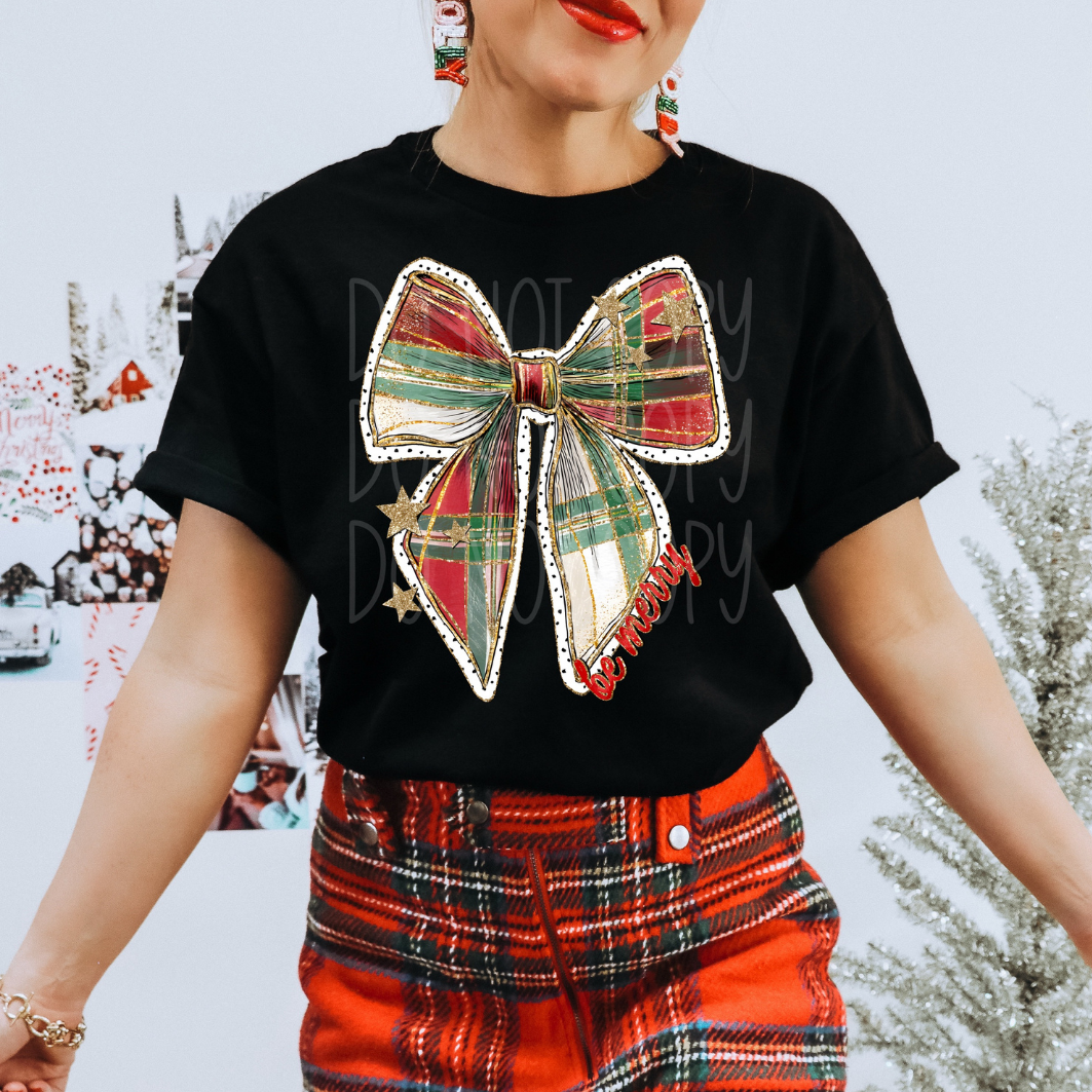 BE MERRY PLAID BOW - DTF TRANSFER