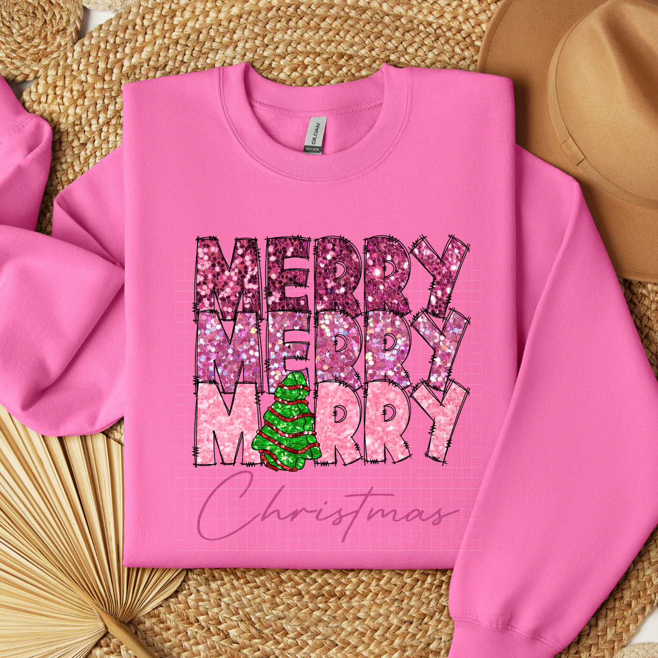 PINK MERRY FAUX GLITTER - DTF TRANSFER