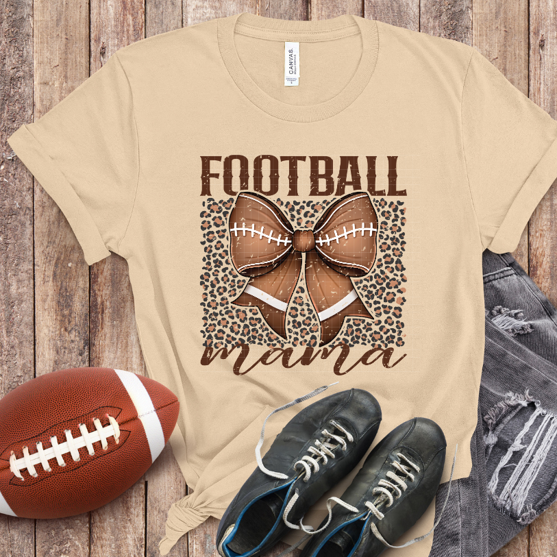 FOOTBALL MAMA LEOPARD & BOW DISTRESSED - DTF TRANSFER