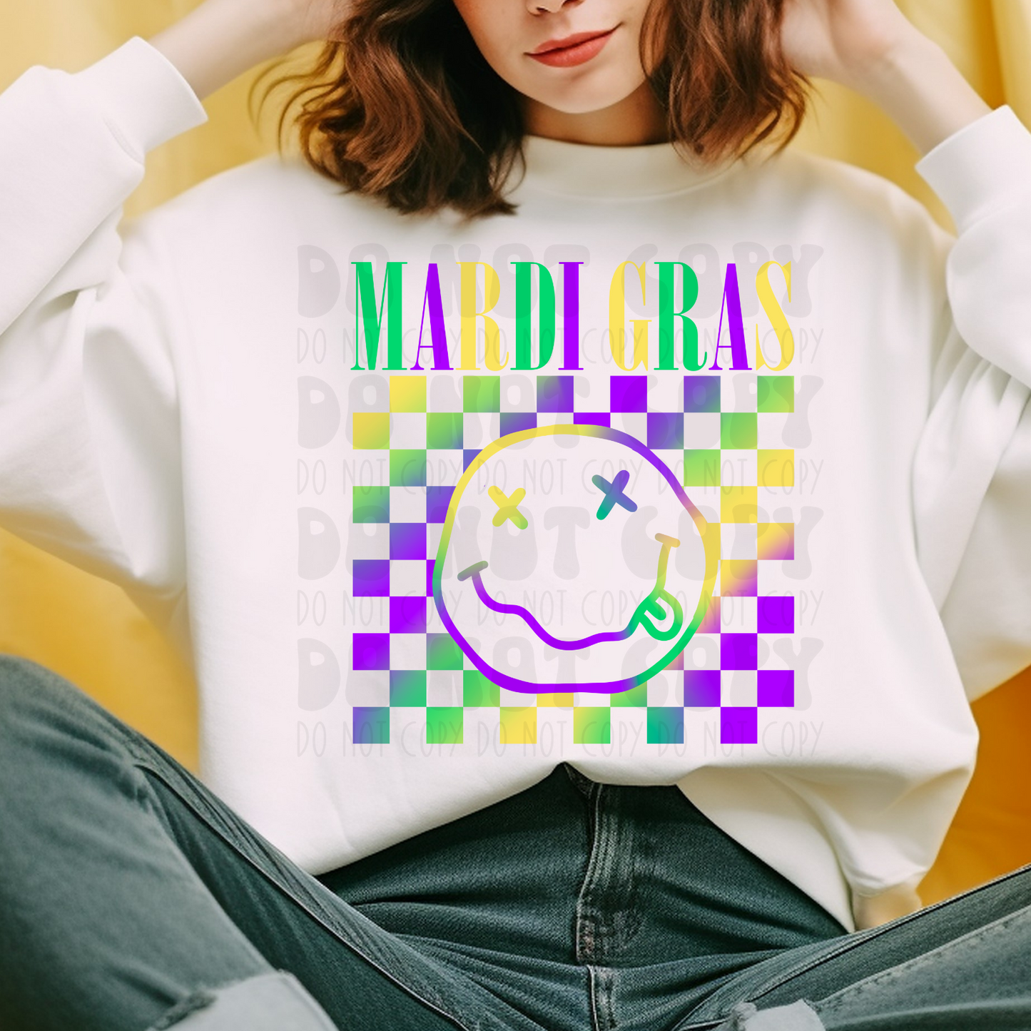 MARDI GRAS FULL COLOR SMILEY - DTF TRANSFER