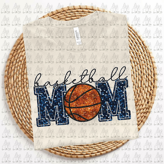 BASKETBALL MOM - DARK BLUE -  FAUX SEQUINS - DTF TRANSFER