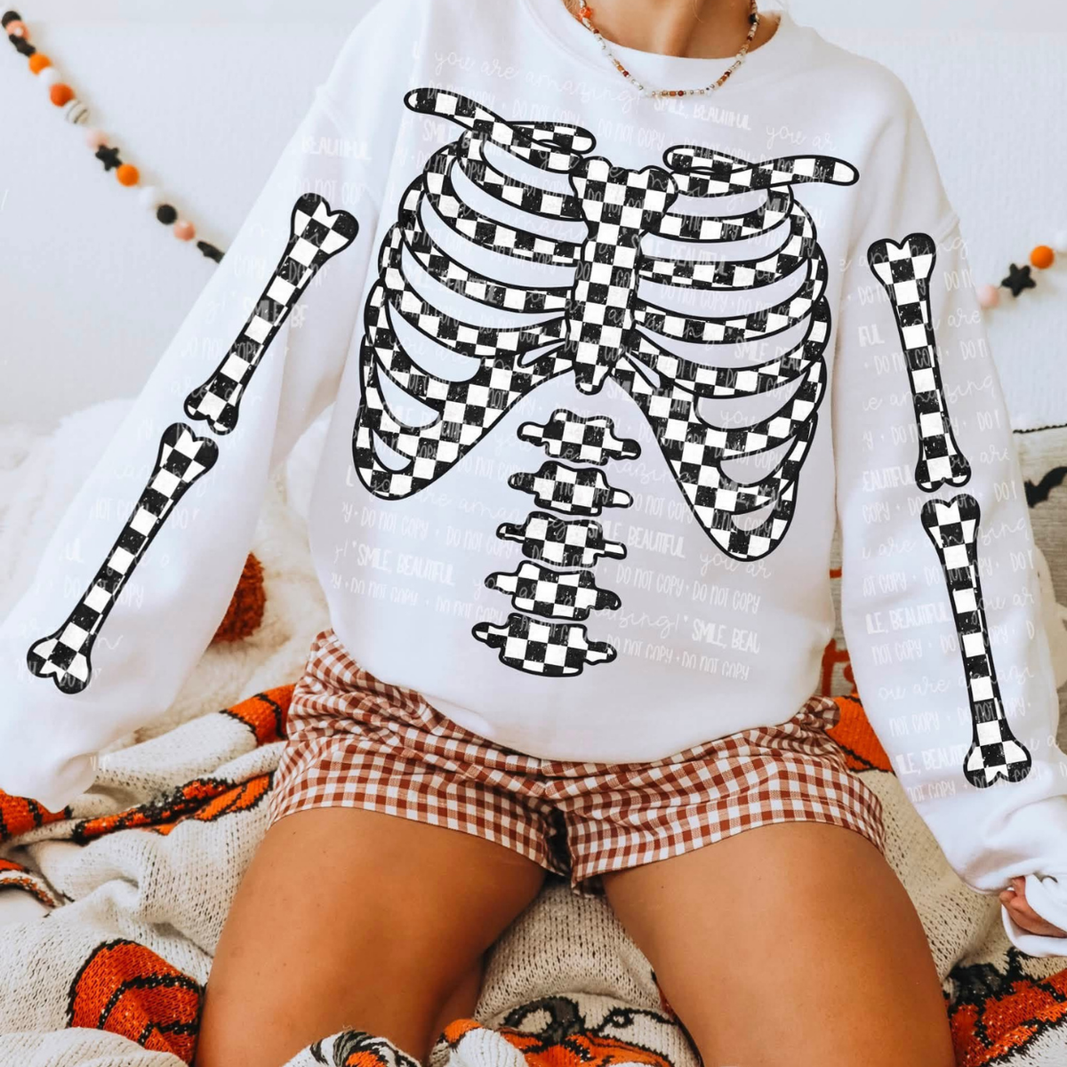 CHECKERED SKELETON WITH ARMS - DTF TRANSFER