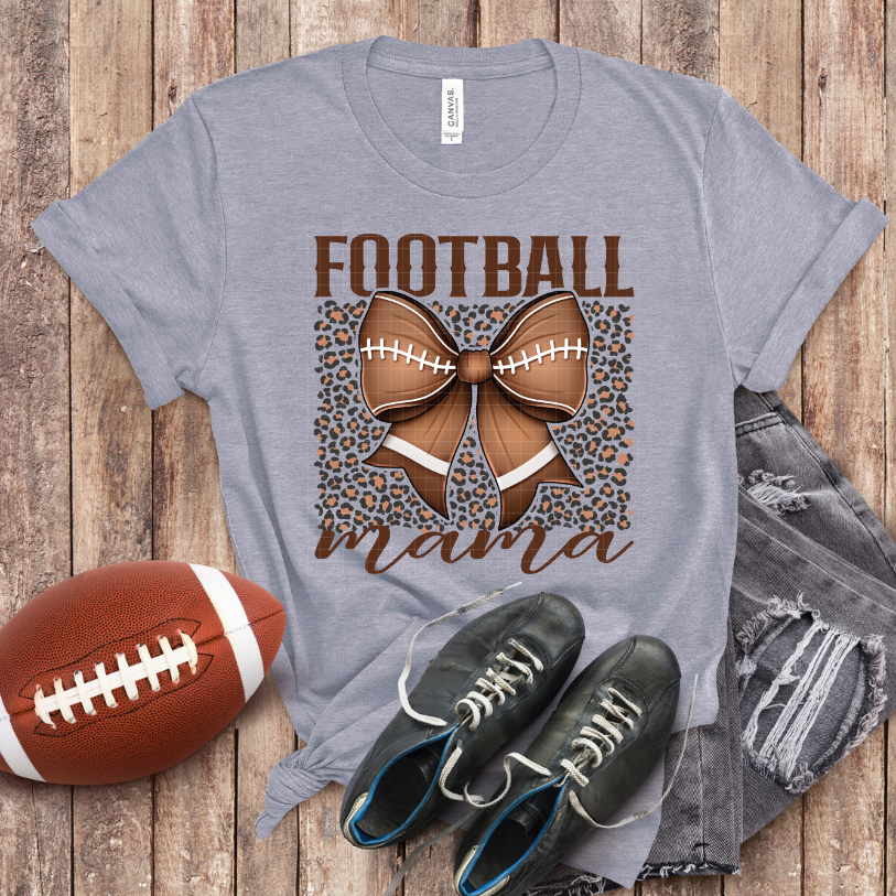FOOTBALL MAMA LEOPARD & BOW - DTF TRANSFER