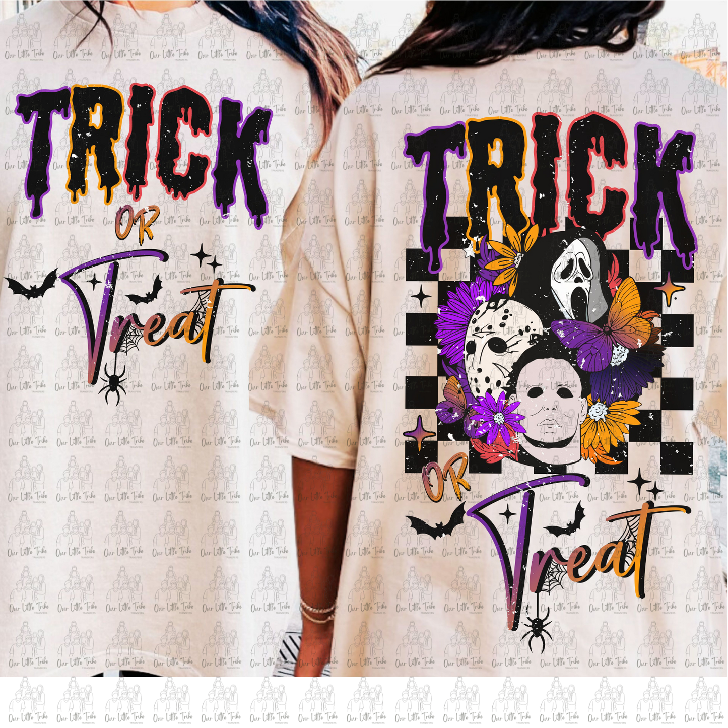 TRICK OR TREAT FRONT & BACK - GRUNGE EFFECT - DTF TRANSFER
