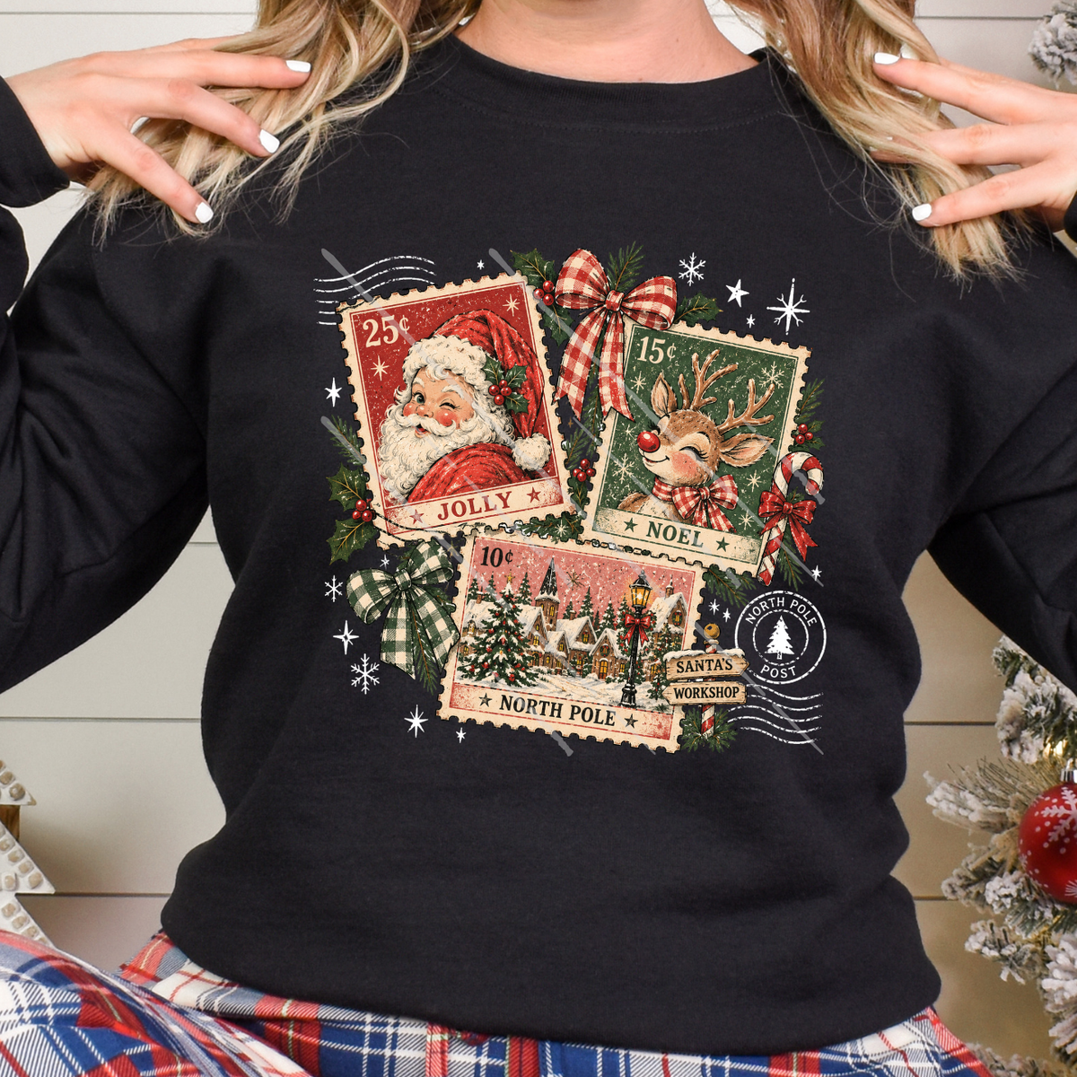SANTA STAMPS WHITE TEXT - DTF TRANSFER