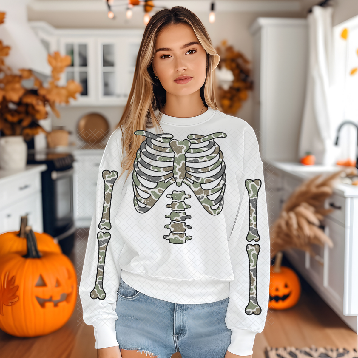 CAMO SKELETON WITH ARMS - DTF TRANSFER