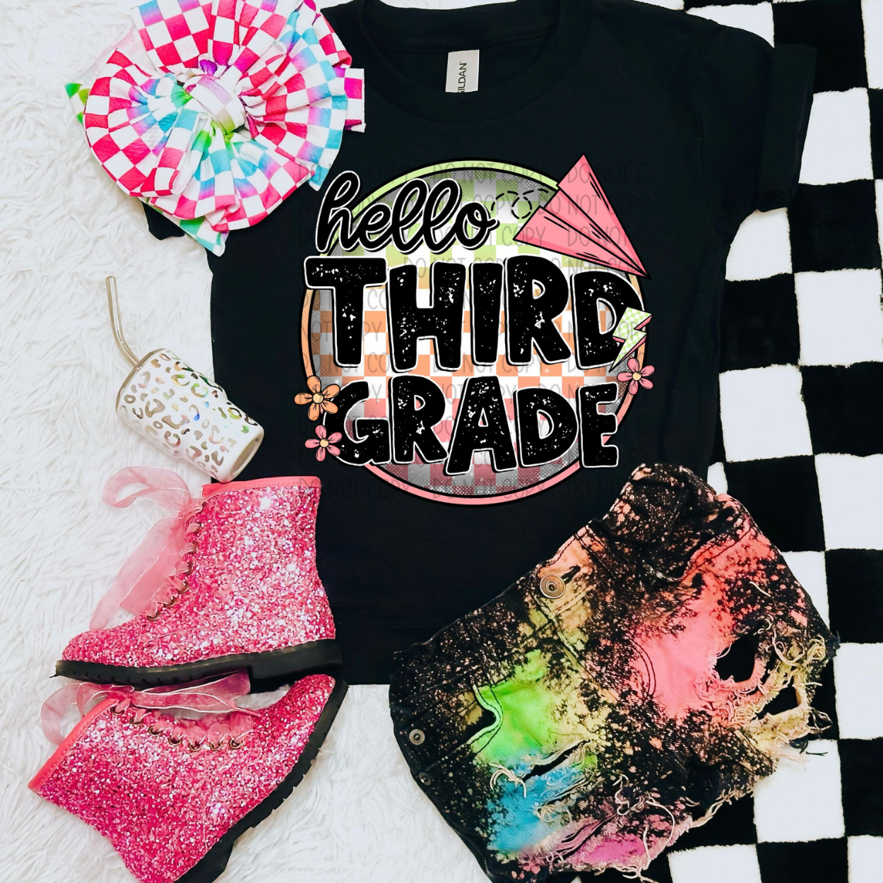 HELLO THIRD GRADE - GREEN/PINK - DTF TRANSFER