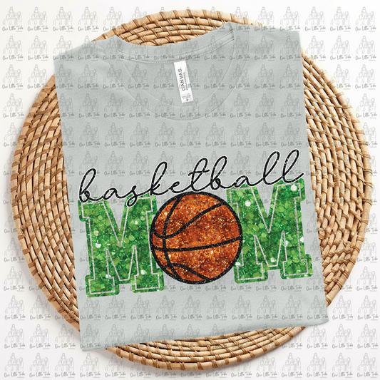 BASKETBALL MOM - LIGHT GREEN -  FAUX SEQUINS - DTF TRANSFER