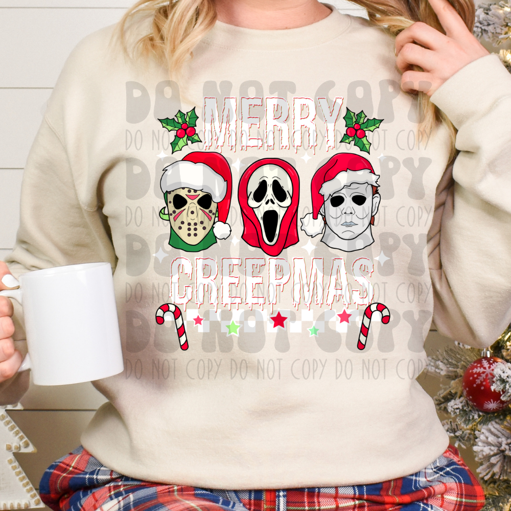 MERRY CREEPMAS WHITE DRIP W/ HOLLY LEAVES - DTF TRANSFER