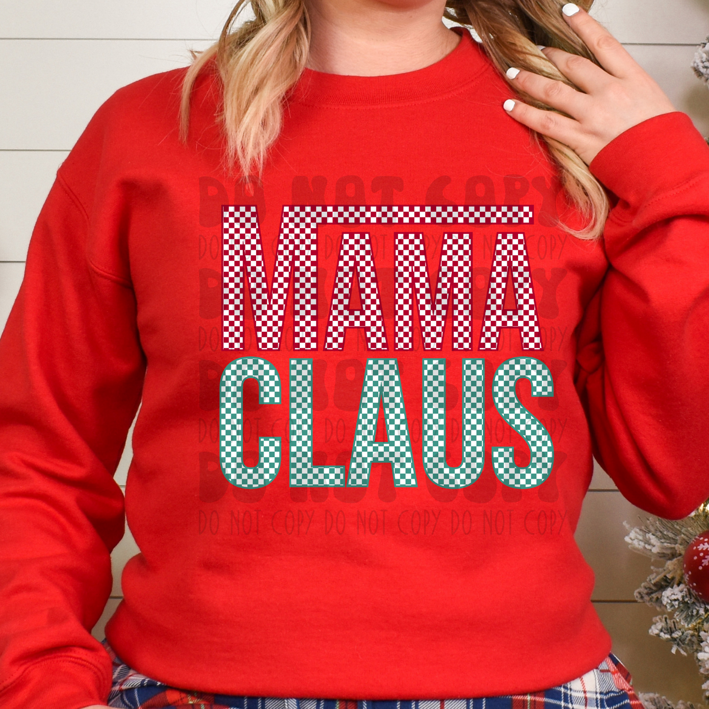 MAMA CLAUS RED/GREEN CHECKERED - DTF TRANSFER