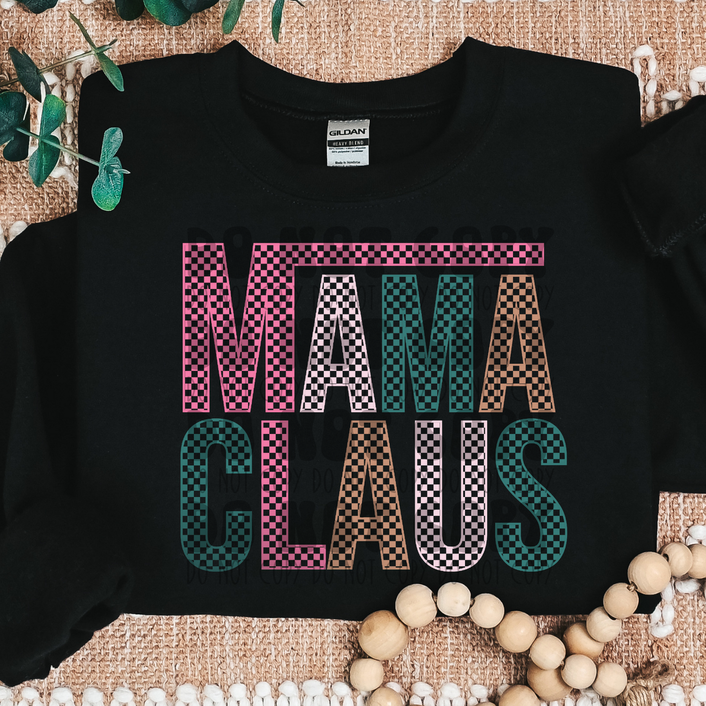 MAMA CLAUS PINK/GREEN/TAN CHECKERED - DTF TRANSFER